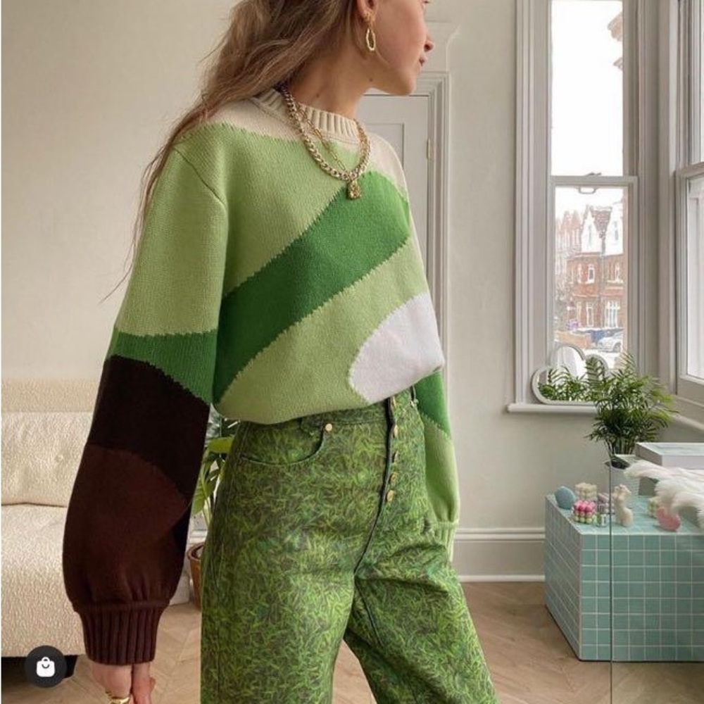SOLD House of Sunny Abstract Green/Brown/White Knit Sweater